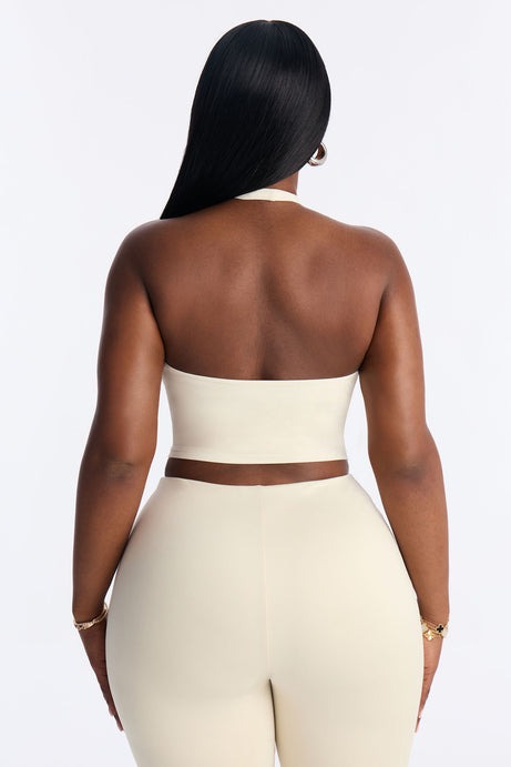 Second Skin Bra Pad Sleeveless Halter Top - Bone
