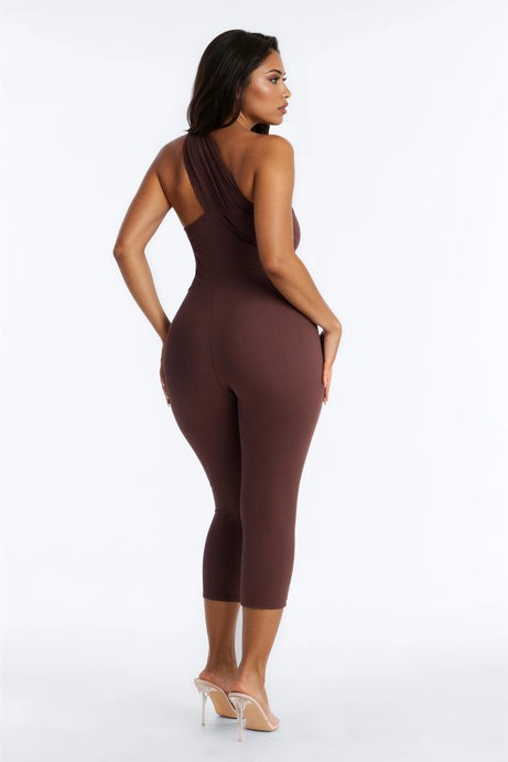 Scarlett Snatched Capri Catsuit - Chocolate