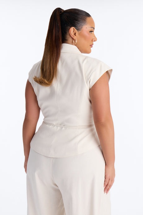 Emilia Linen Sleeveless Blazer - Ivory