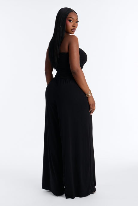 Cierra Ruched Strapless Jumpsuit - Black