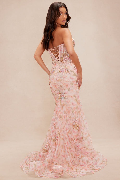 Isabella Floral Gown - Pink/combo