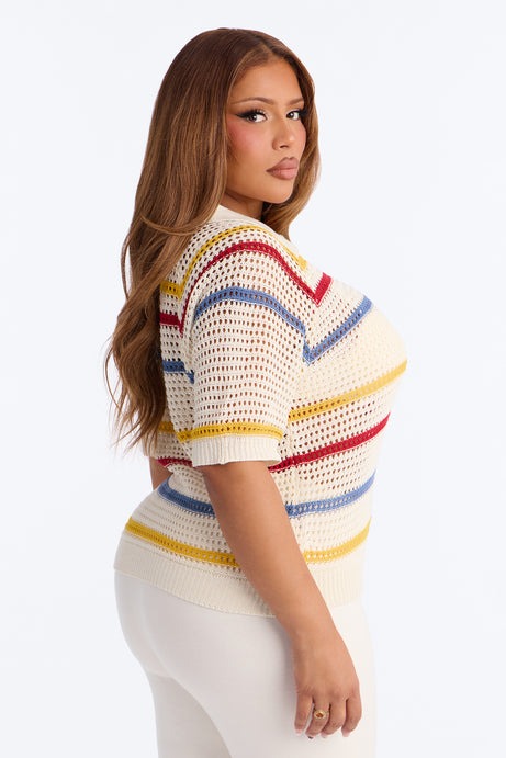 Clear Skies Crochet Polo Top - Natural/Combo