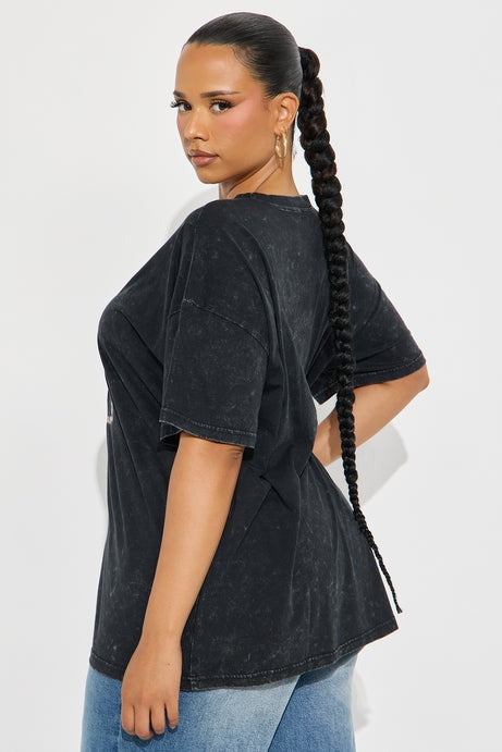 I Love Me Leopard Washed Oversized Tee - Black