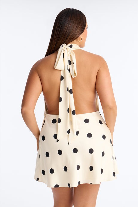 Soft Spot Halter Satin Mini Dress - Ivory