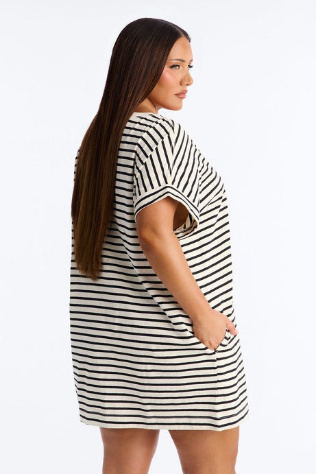 Raelynn Short Sleeve Cotton Shirt Mini Dress - Black/White