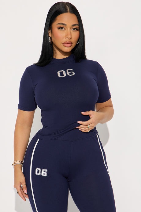 Sporty Vibe Ribbed Pant Set - Navy