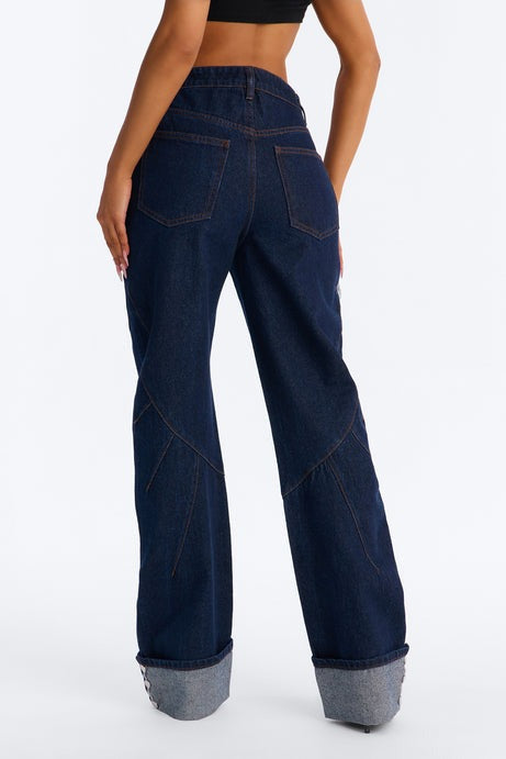 Turn It Up Cuffed Non Stretch Straight Leg Jeans - Dark Denim