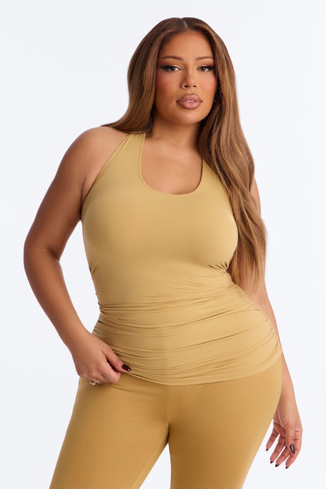 Second Skin Ruched Backless Halter Top - Honey