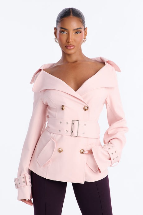 Georgina Off Shoulder Trench Coat - Pink