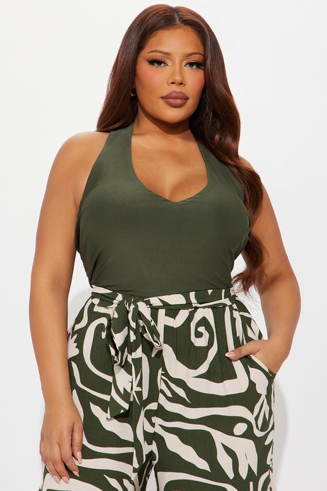 Connection With Nature Abstract Jumpsuit - Olive/combo