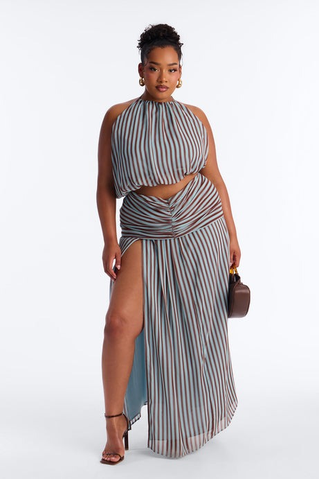 Marina Halter Striped Skirt Set - Brown/combo