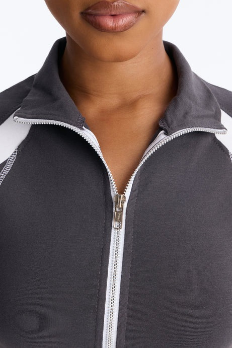 Running The Game Zip Front Short Set - Charcoal