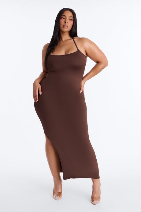 Contour Double Lined Halter Maxi Dress - Chocolate