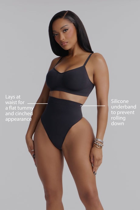 Nova Sculpt Seamless Strong Compression Mid Waist Thong - Black