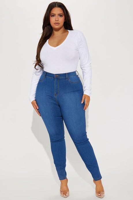Classic High Waist Skinny Jeans - Medium Blue Wash