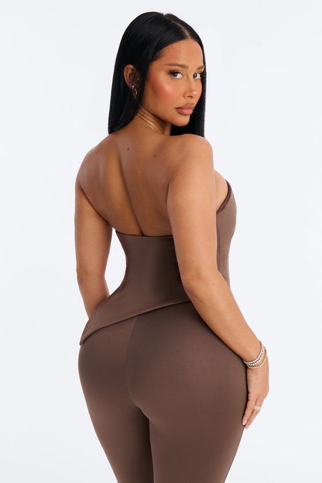 Contour Double Lined Asymmetrical Split Tube Top - Brown