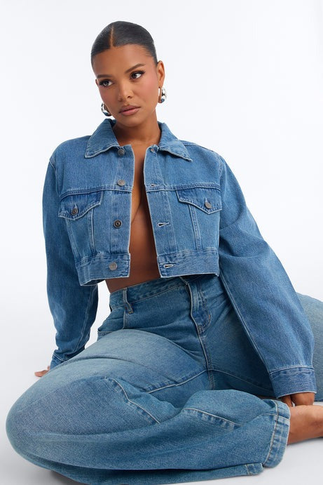 Cora Super Cropped Denim Jacket - Medium Wash