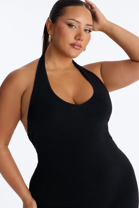 Bronwyn Cotton Halter Romper - Black
