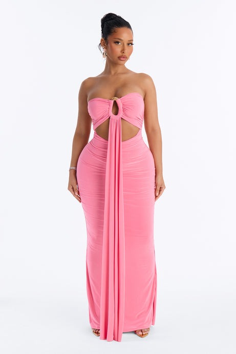 Heating Up Draped Strapless Maxi Dress - Pink