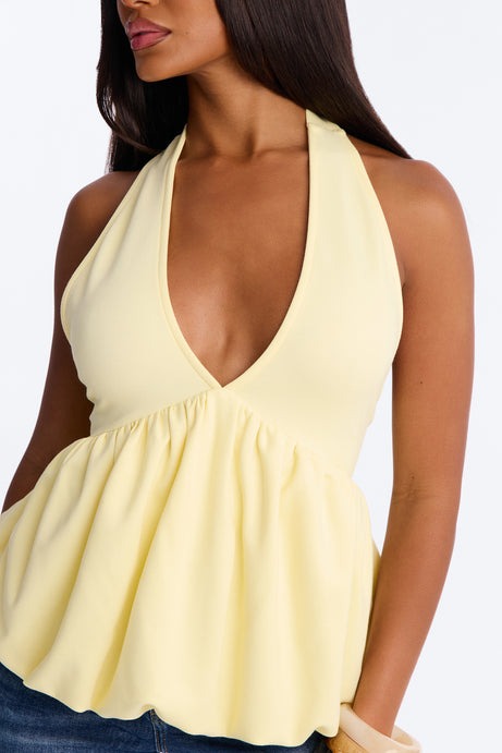 Girl Brunch Bubble Hem Halter Top - Butter Yellow
