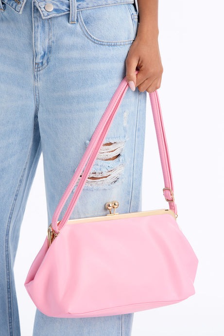 Kiss Me Slowly Faux Leather Clutch Handbag - Pink