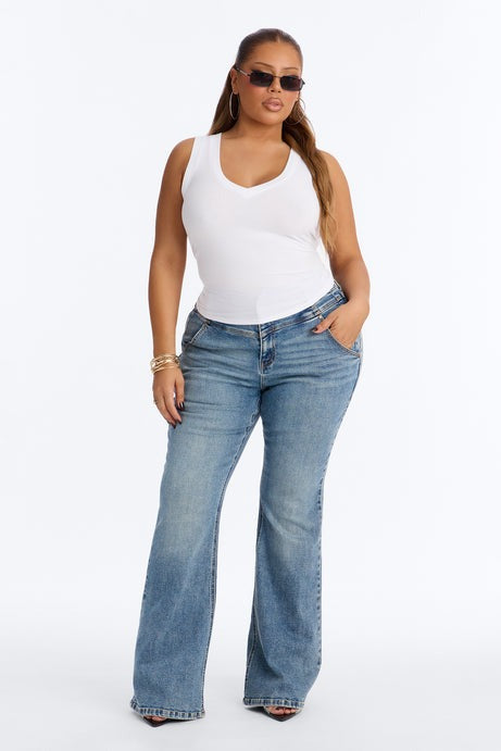 Lena Ribbed V Neck Tank Top - White