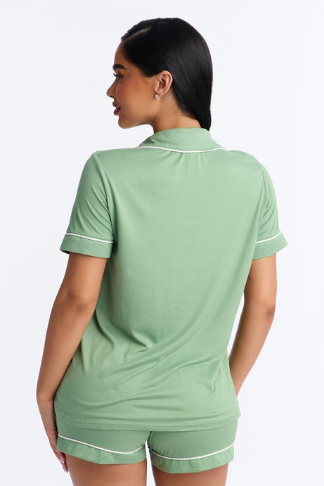 Blush Nights Button Up Short Sleeve PJ Short Set - Green