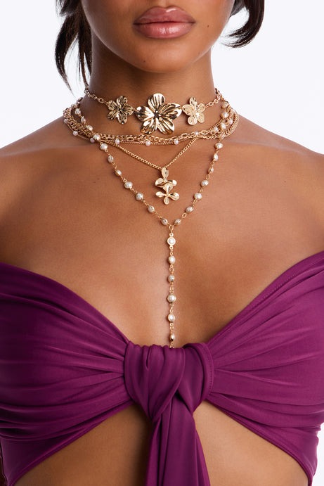 Island Bloom Layered Lariat Necklace - Gold