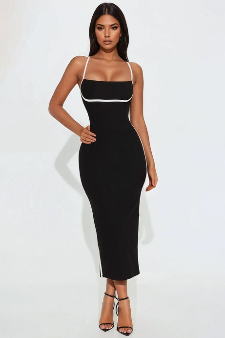 Take Control Ribbed Midi Dress - Black