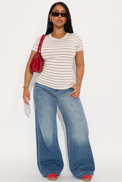 Lexi Crew Neck Stripe Tee - White/combo
