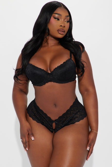Secret Love Affair Crotchless Panty - Black