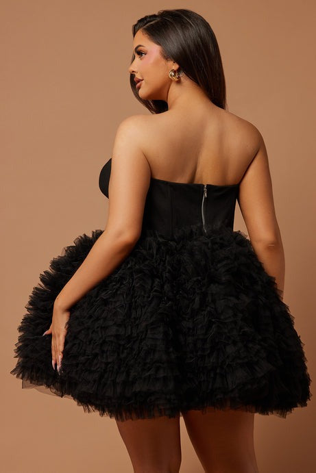 Nikki Ruffle Mini Dress - Black
