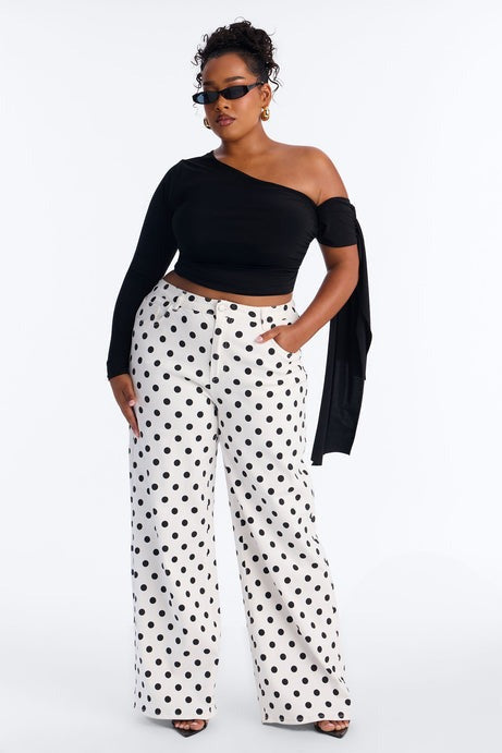 On The Dot Printed Wide Leg Jeans - White/combo