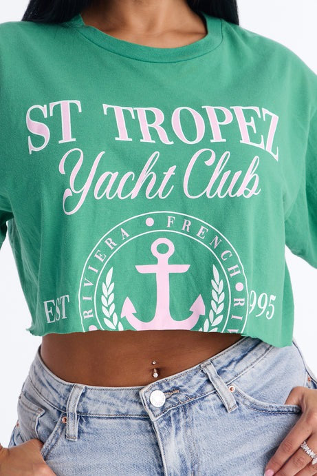 St. Tropez Yacht Club Cropped Tee - Hunter