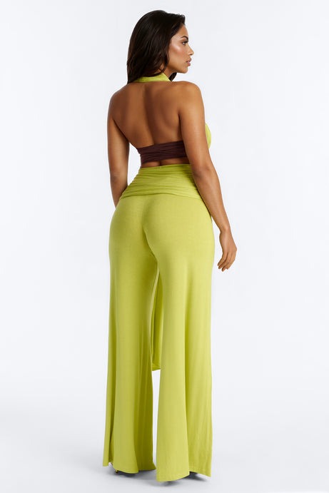 Avery Ruched Waist Pant Set - Chartreuse