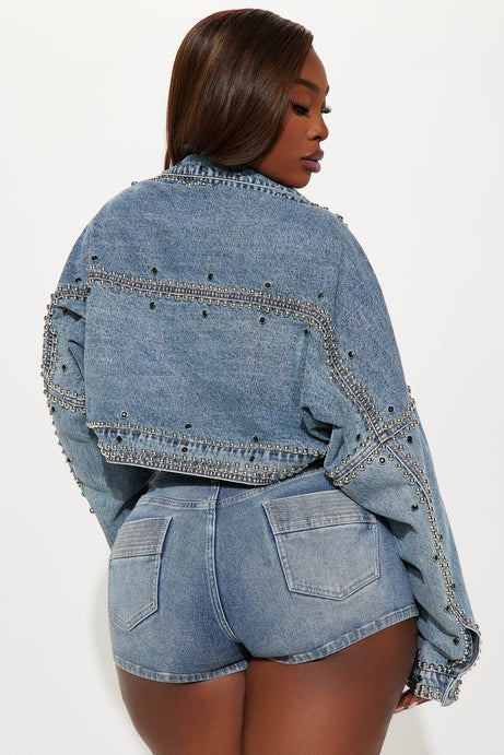 Hollywood Studded Denim Jacket - Light Blue Wash