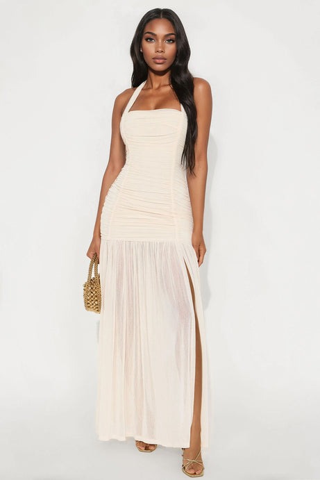Brenda Halter Mesh Maxi Dress - Ivory