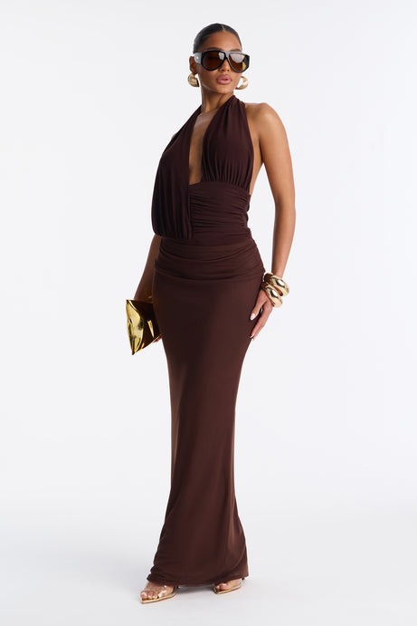 Sultry Nights Halter Ruched Bodysuit - Brown