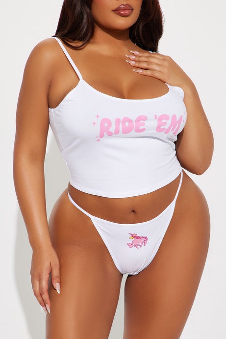 A Ride You Won't Survive Cami And Panty Set - White/Pink