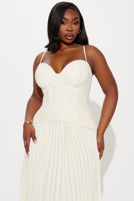 Daniella Lace Corset Pleated Maxi Dress - Cream