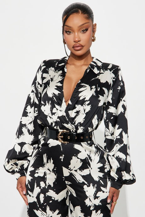 Nohely Satin Belted Jumpsuit - Black/White