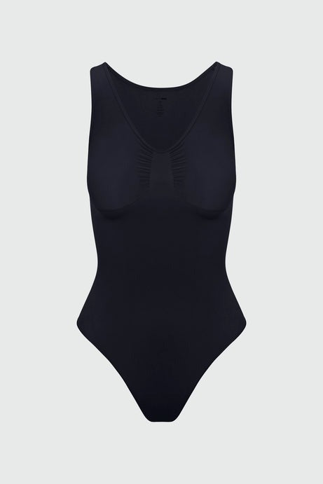 Nova Sculpt Seamless Strong Compression Scoop Neck Thong Bodysuit - Black