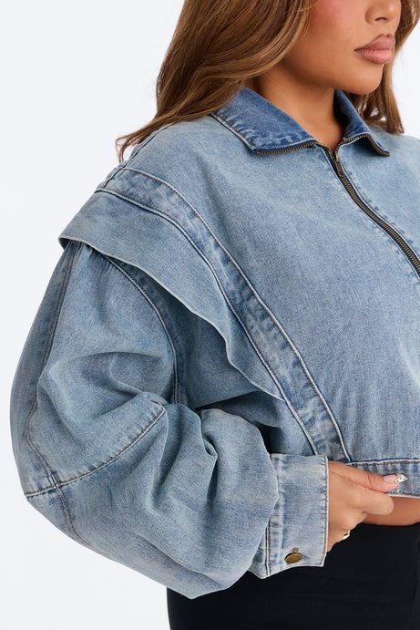 Isabelle Denim Bomber Jacket - Vintage Wash