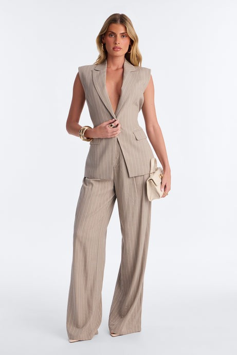 Brittany Single Breasted Linen Vest - Stone