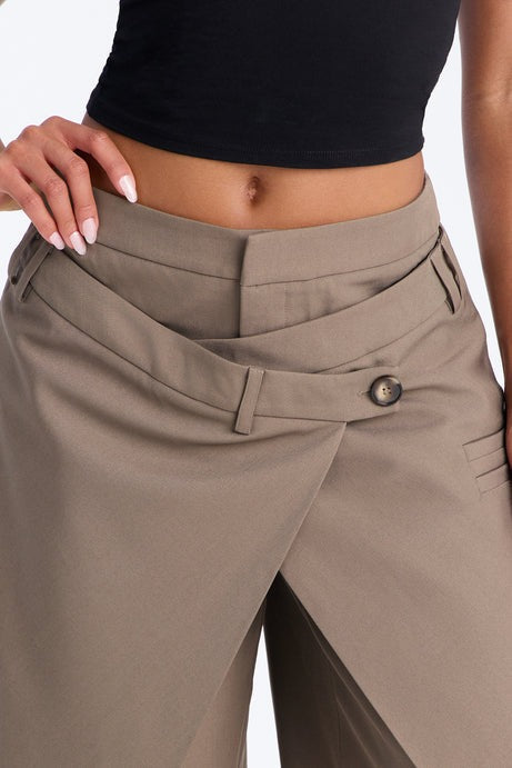 Seeing Double Wide Leg Wrap Front Trouser - Caffe