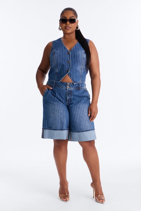 Legendary Striped Denim Vest - Dark Wash