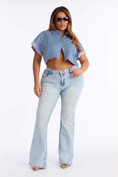 Beachside Babe Striped Shirt - Navy/combo