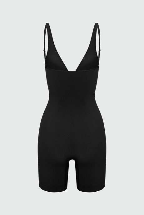 Nova Sculpt Seamless Strong Compression Zip Front Thigh Shaping Bodysuit - Black
