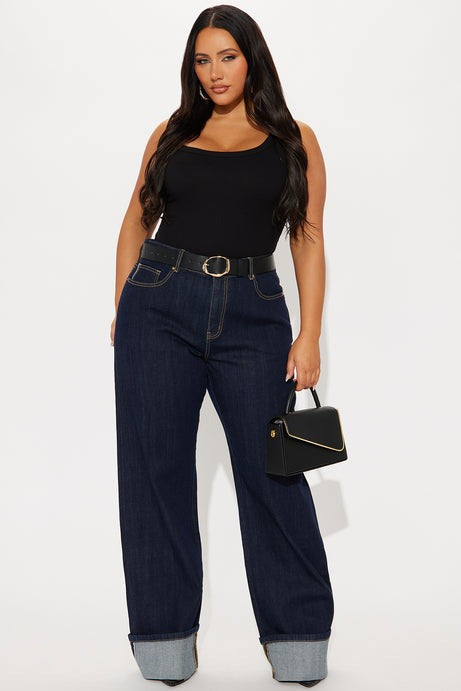 Tall Premium Cuffed Straight Leg Jeans - Dark Wash