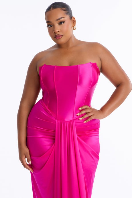 Warm Horizon Satin Maxi Gown - Hot Pink